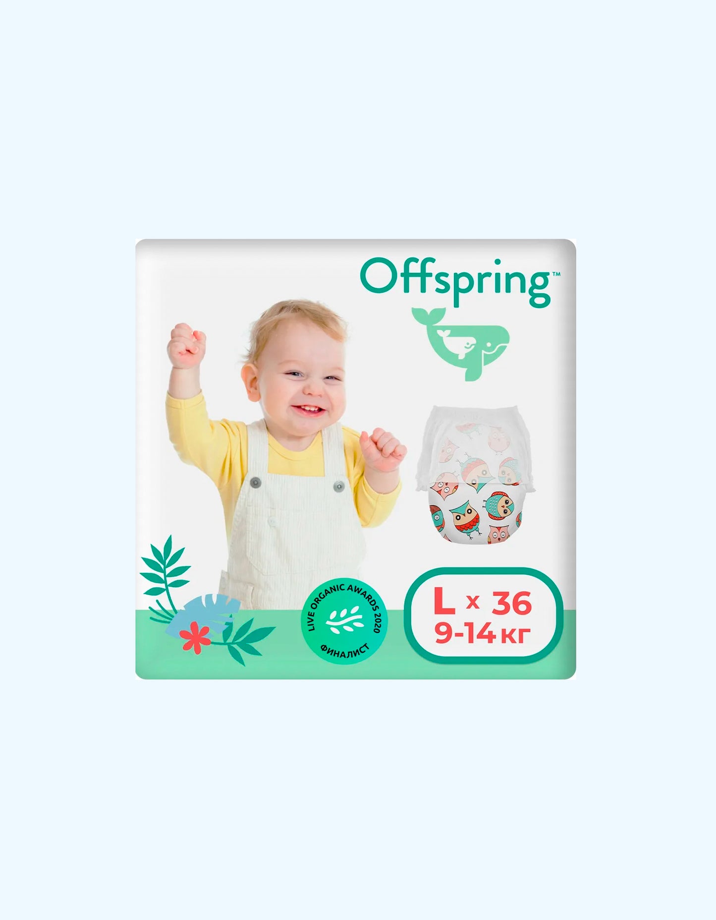 Offspring Трусики-подгузники L, 9-14 кг, Совы, 36 шт