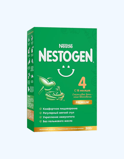 Nestogen 4, prebiyotiklar va laktobakteriyalar bilan sut kukuni, 18+ oy, 300/600/900 g