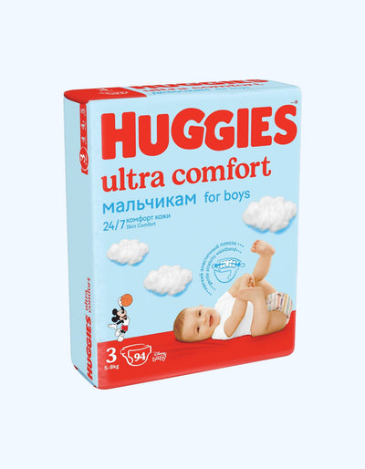 Huggies Ultra Comfort 3 taglik, o'g'il bolalar, 5-9 kg, 21/94 dona