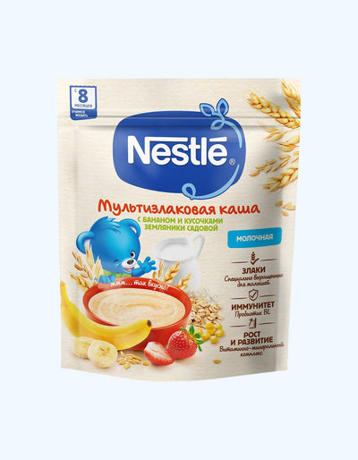 Nestle Каша, молочная, банан, земляника, мультизлаковая, 200 г