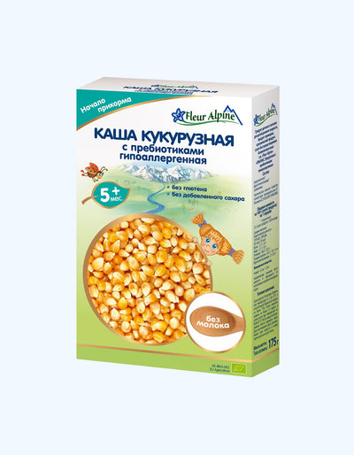 Fleur Alpine Каша, безмолочная, кукурузная с пребиотиками, гипоаллергенная, 5+ мес., 175 г